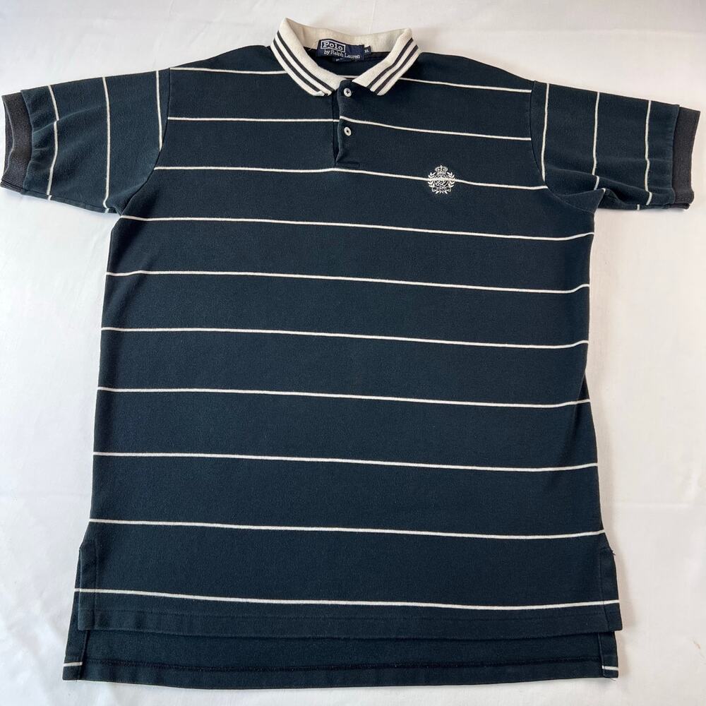 Polo Ralph Lauren Vintage Black white Striped Shirt men’s size XL USA made